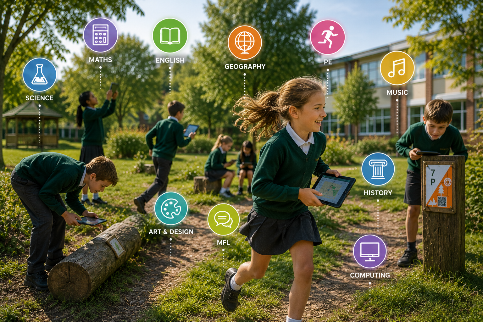 Pupils learning outdoors
